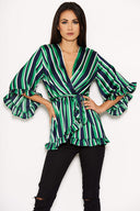 Green Striped Frill Tie Top