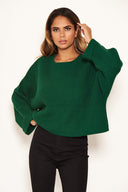 Forest Green Wide Sleeve Cropped Knit Jumper