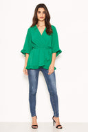 Green Wrap Frill Top