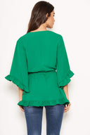 Green Wrap Frill Top