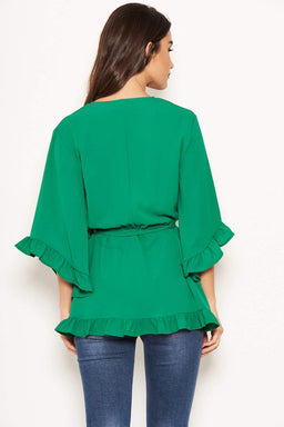 Green Wrap Frill Top