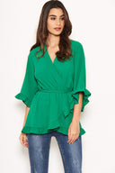 Green Wrap Frill Top