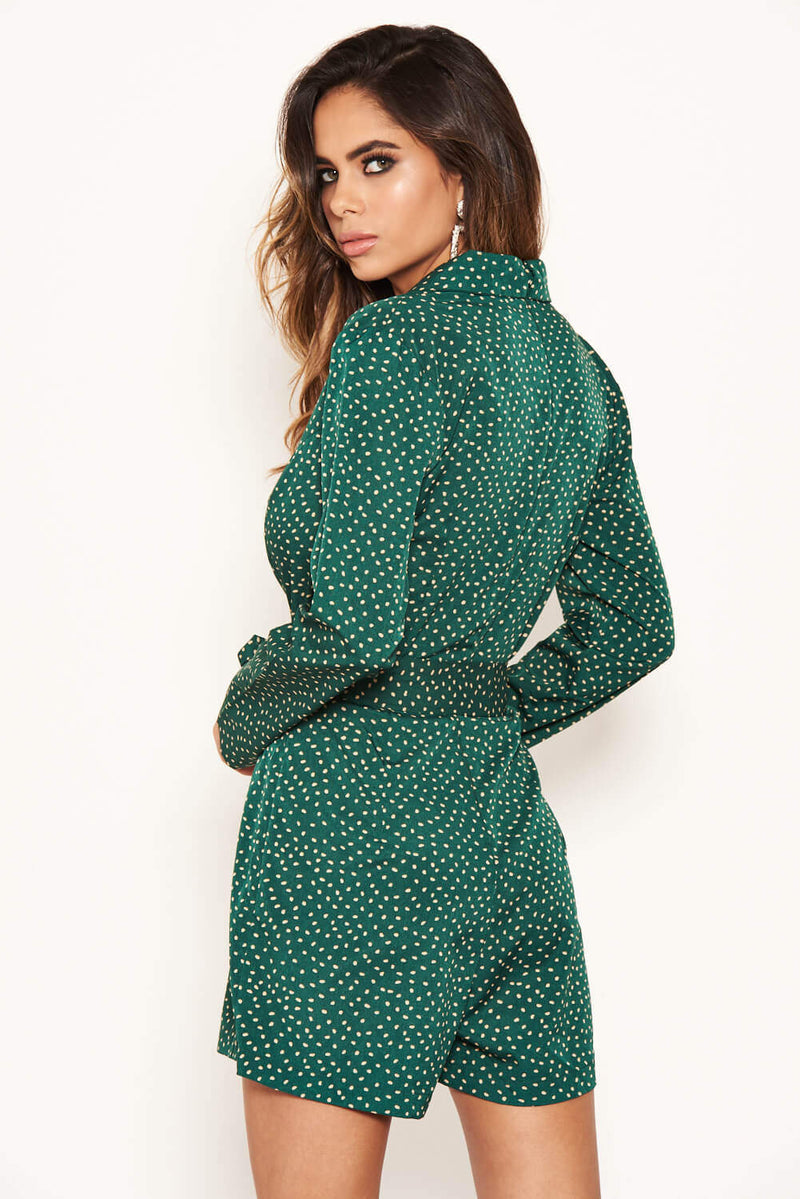 Green Blazer Style Belted Playsuit