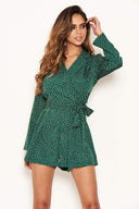 Green Blazer Style Belted Playsuit