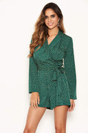 Green Blazer Style Belted Playsuit