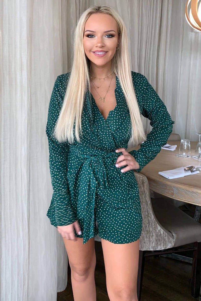 Green Blazer Style Belted Playsuit