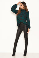 Green Leopard Print High Neck Top