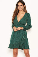 Green Polka Dot Frill Hem Dress