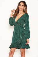 Green Polka Dot Frill Hem Dress