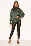 Green Printed High Neck Top