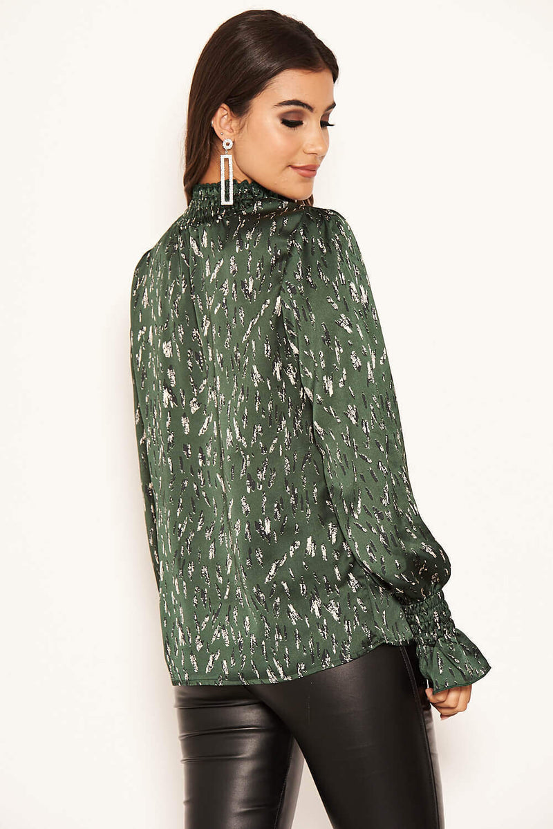 Green Printed High Neck Top