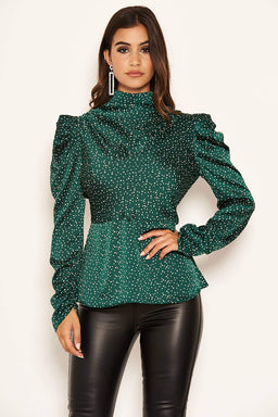 Green Spotty Puff Sleeve Top – AX Paris