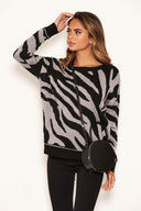 Grey And Black Zebra Knitted Jumper