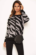 Grey And Black Zebra Knitted Jumper