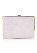 Grey Box Suede Clutch with Gold Detail