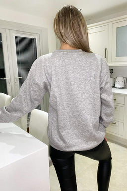 Grey Butterfly Printed Oversized Sweatshirt