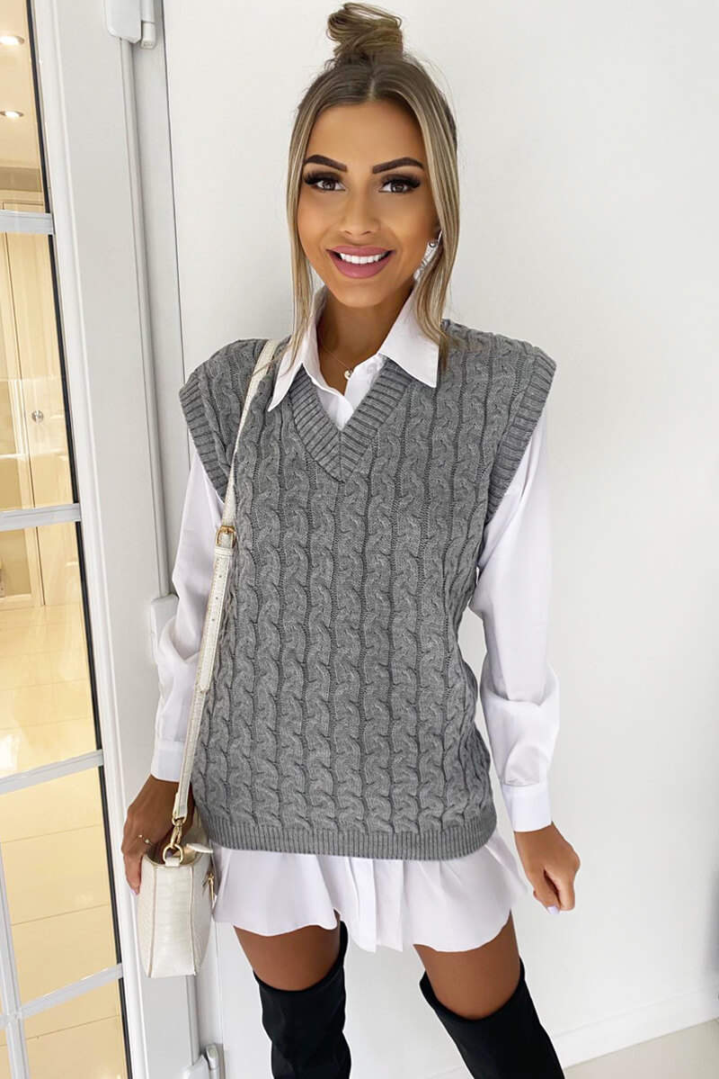 Grey Cable Knit Tank Top AX Paris