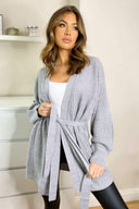 Grey Chunky Knit Balloon Sleeve Cardigan