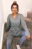 Grey Chunky Knit Tie Waist Lounge Suit