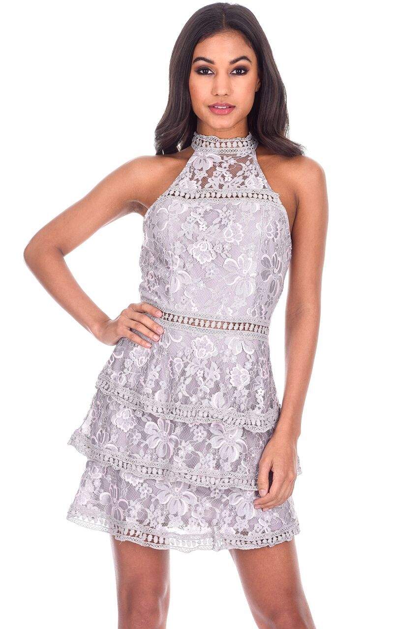 Grey Crochet Layered High Neck Dress – AX Paris