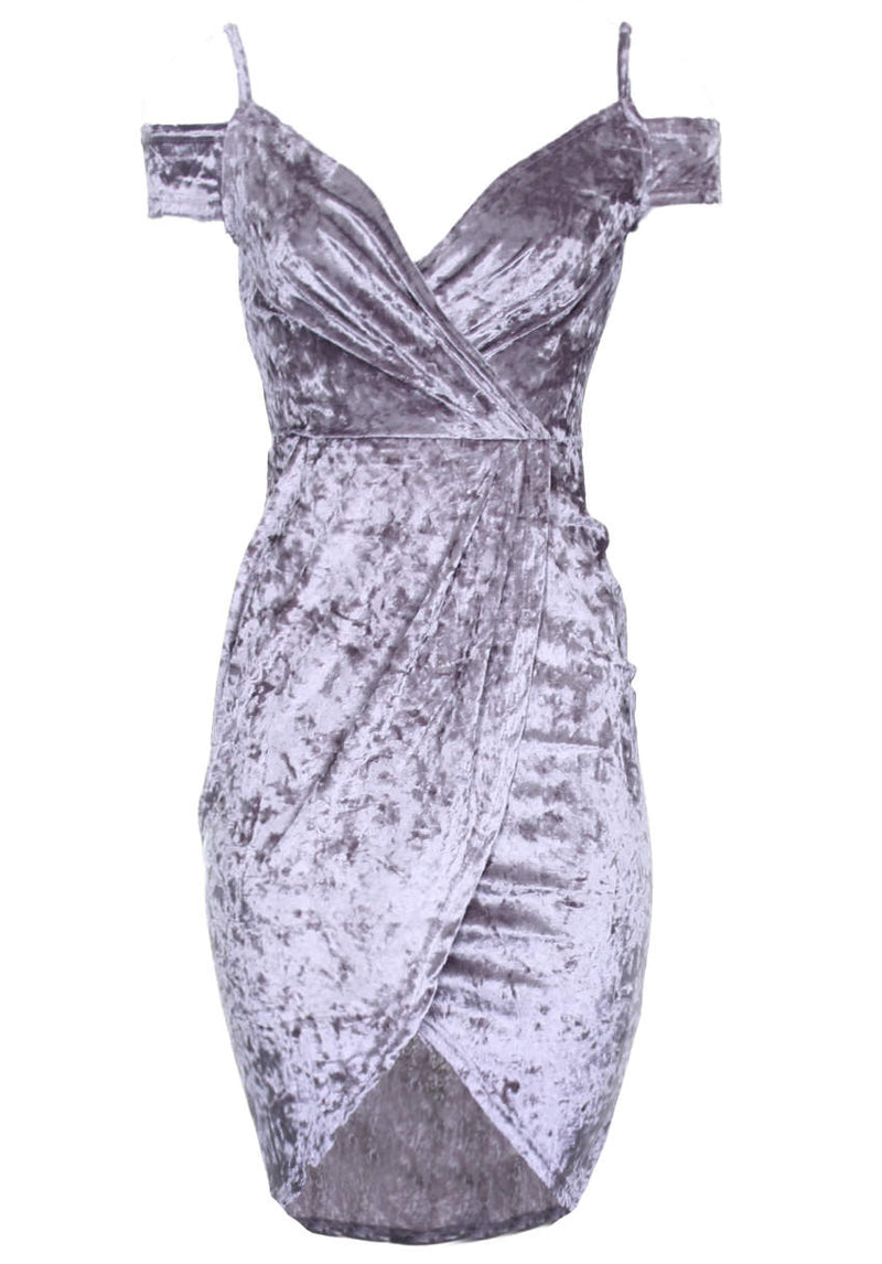 grey crushed velvet dress Velvet gray silver spaghetti strap cowl neck tie back bridesmaid wedding guest dress