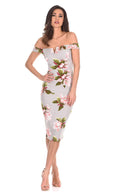 Grey Floral Notch Front Bodycon Dress