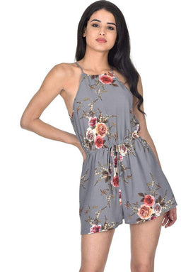Grey Floral Printed Playsuit