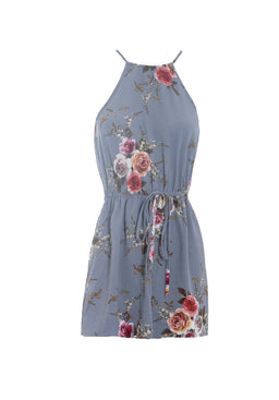Grey Floral Printed Playsuit