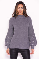 Grey Jumper With Pearl Detail