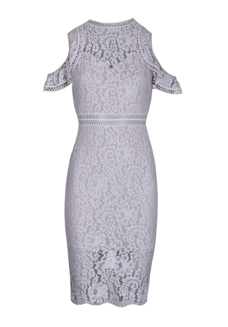 Grey Lace Cold Shoulder Midi Dress AX Paris Grey Lace Cold Shoulder Midi Dress AX Paris