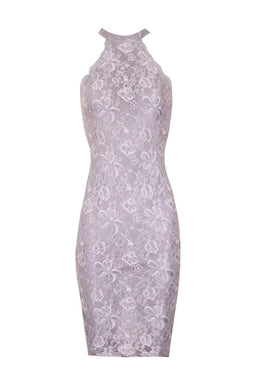 Grey Lace Cut In Neck Midi Dress