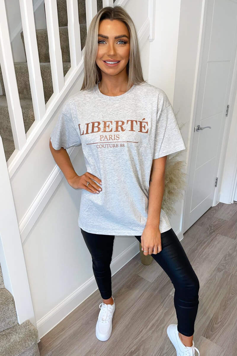 Grey Liberte Printed Oversized T-Shirt