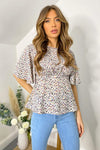 Grey Multi Abstract Flared Blouse