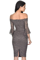 Pewter Off The Shoulder Bell Sleeve Dress