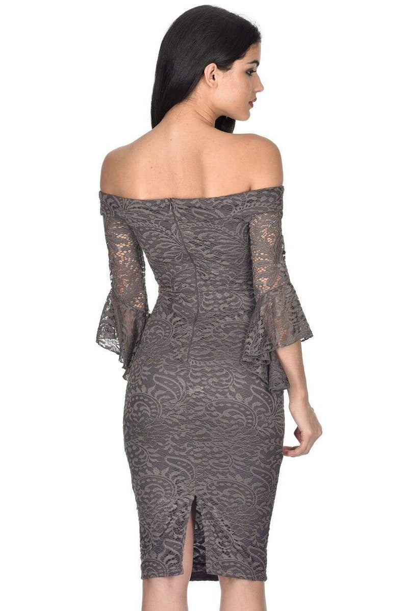 Pewter Off The Shoulder Bell Sleeve Dress