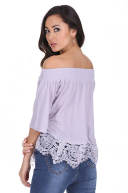 Grey Off The Shoulder Crochet Top