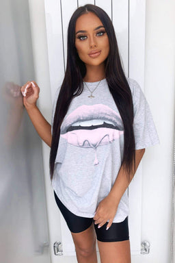 Grey Pink Lip T-Shirt