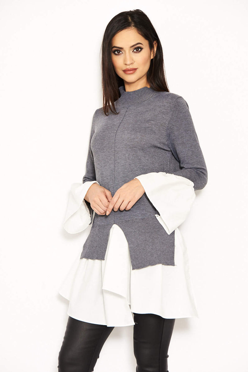 Grey Polo Neck Shirt Jumper Tunic