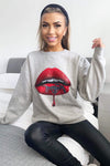 Grey Red Lips Sweatshirt