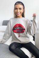 Grey Red Lips Sweatshirt