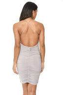 Grey Ruched Detail Halterneck Dress