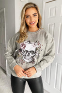 Grey Skull Print Sweatshirt