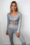 Grey Tie Crop Top Lounge Set