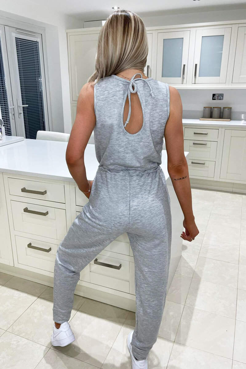 Grey Tie Waist Sleeveless Jumpsuit