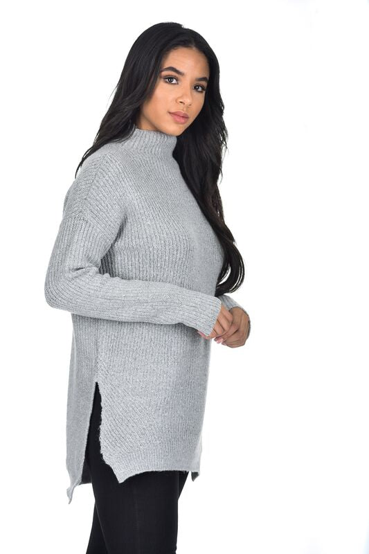 【L'Appartement】Side Slit Knit Gray Grey High Neck Side Split Jumper – AX Paris