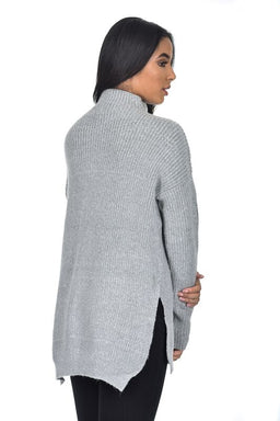 Grey High Neck Side Split Jumper