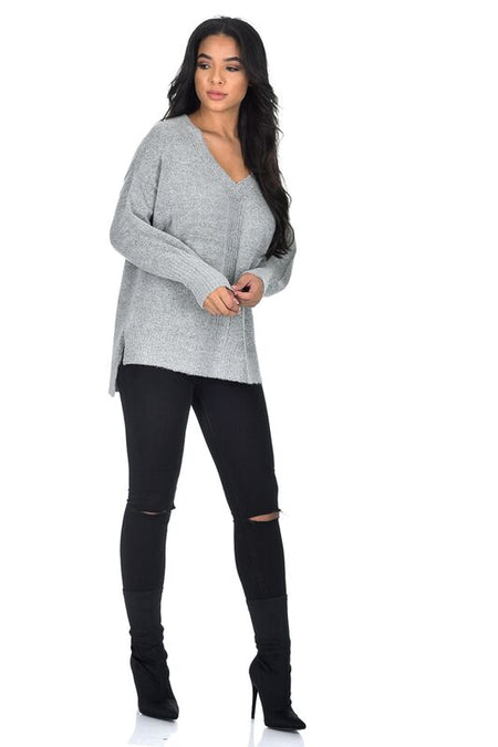 Grey V Neck Jumper