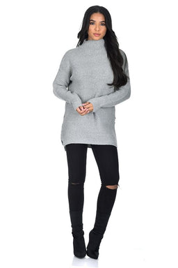 Grey High Neck Side Split Jumper