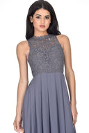 Grey High Neck Crochet Maxi Dress