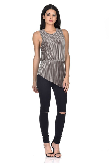 Grey Pleated Sleeveless Velvet Top